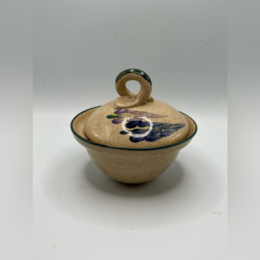 Hand Thrown Decorated Pottery / Covered Bowl Dish with Mark - 4.25” wide